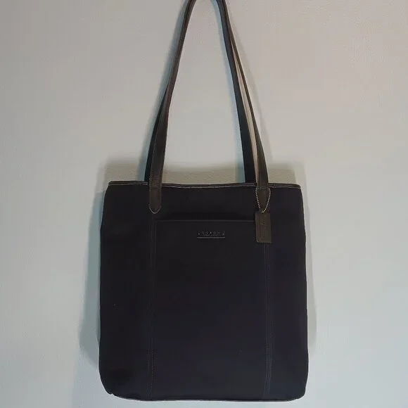 Vintage Coach Large Tote Bag 6217 - Black Neoprene with Leather Trim - Picture 2 of 9